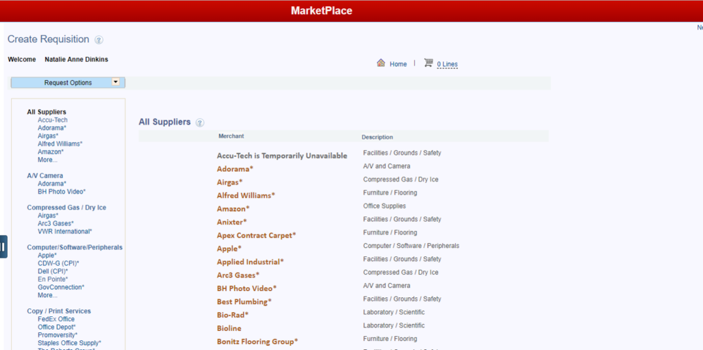 MarketPlace Supplier Listing screenshot