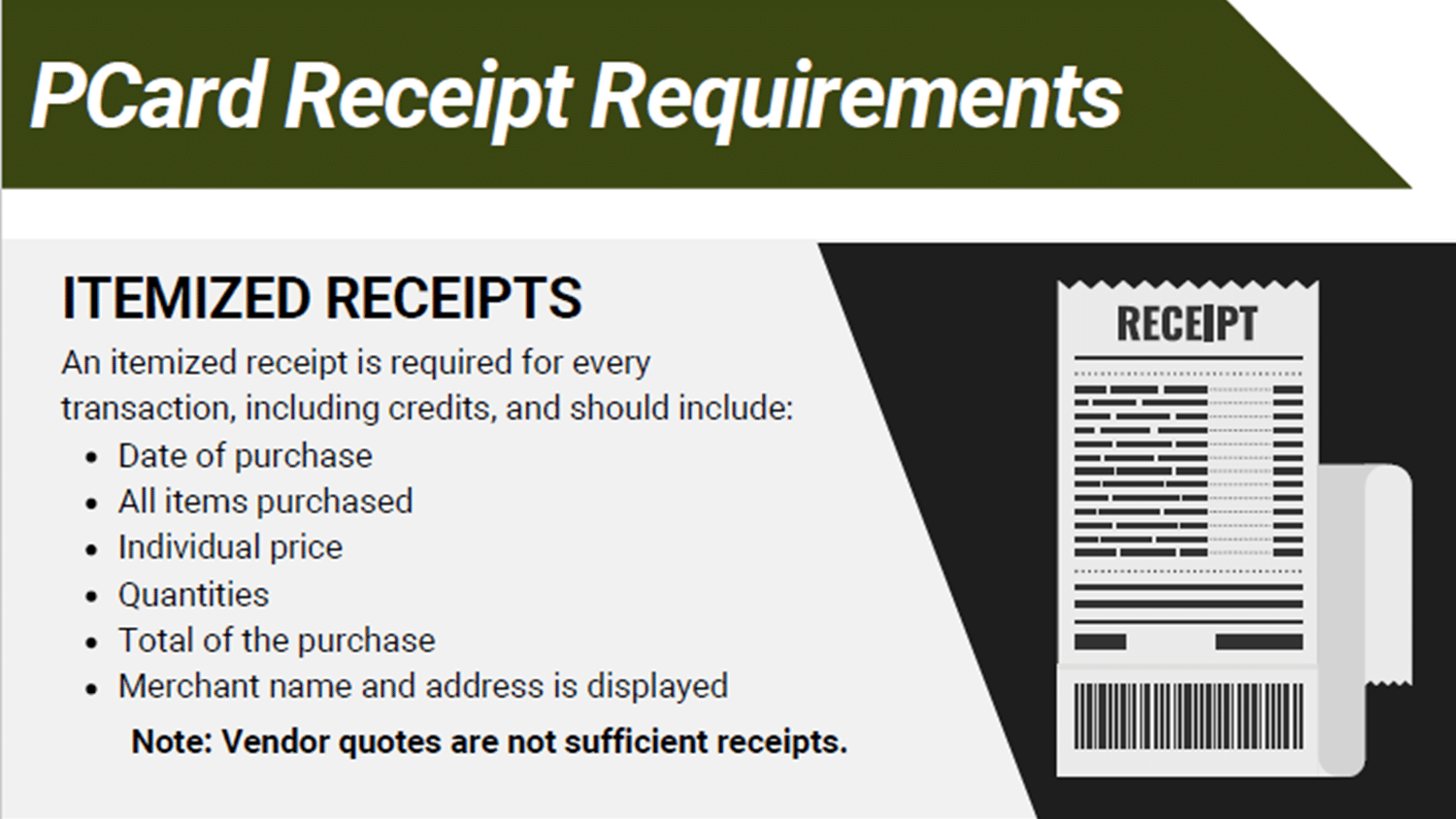 PCard Receipt requirements poster